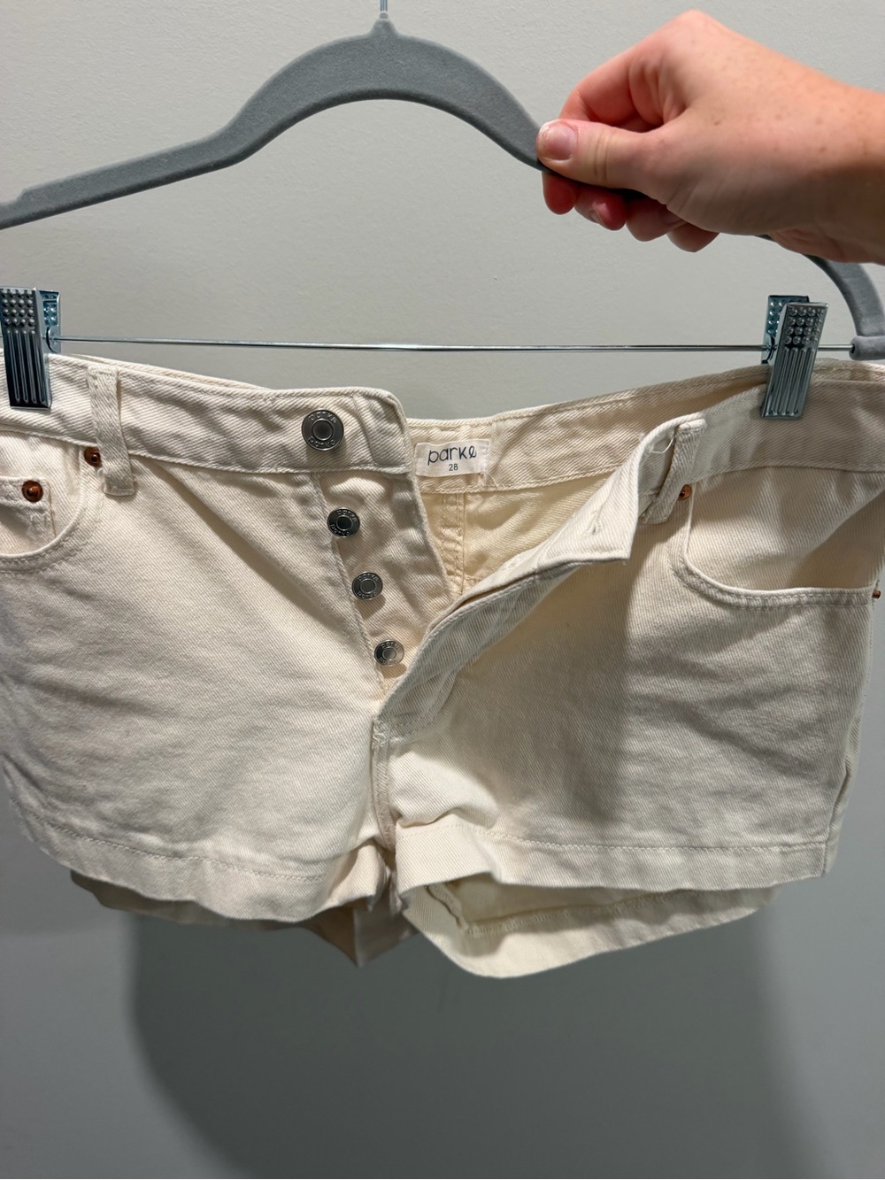 Parke Cream Mini Denim Shorts